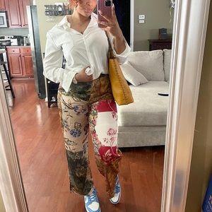 Floral Print Elastic Waist Pants